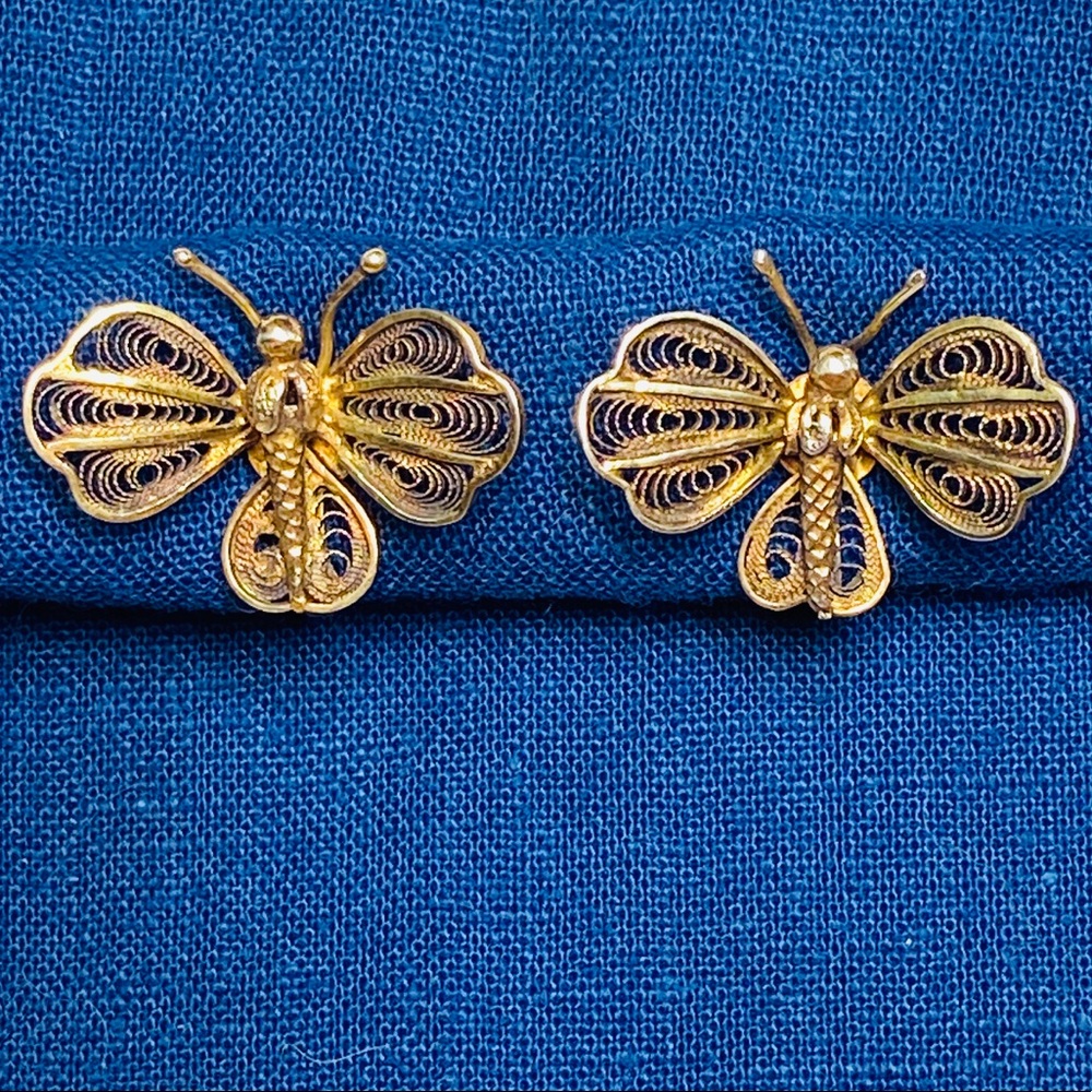 Vintage Earrings Filigree Brass Butterfly Earrings